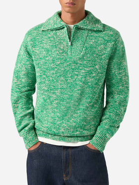 Grüner Green Wesley Wollstrick mit halbem Reißverschluss und Mouliné-Strick 