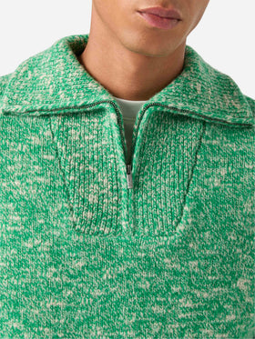 Grüner Green Wesley Wollstrick mit halbem Reißverschluss und Mouliné-Strick 
