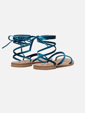 Turquoise velvet Wrap flat Sandals