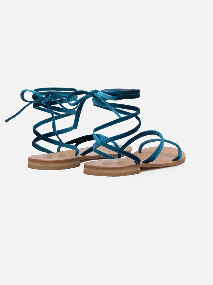 Turquoise velvet Wrap flat Sandals