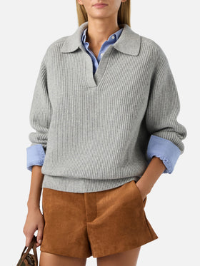 Polo de punto Grey Yaoni en lana con cuello 