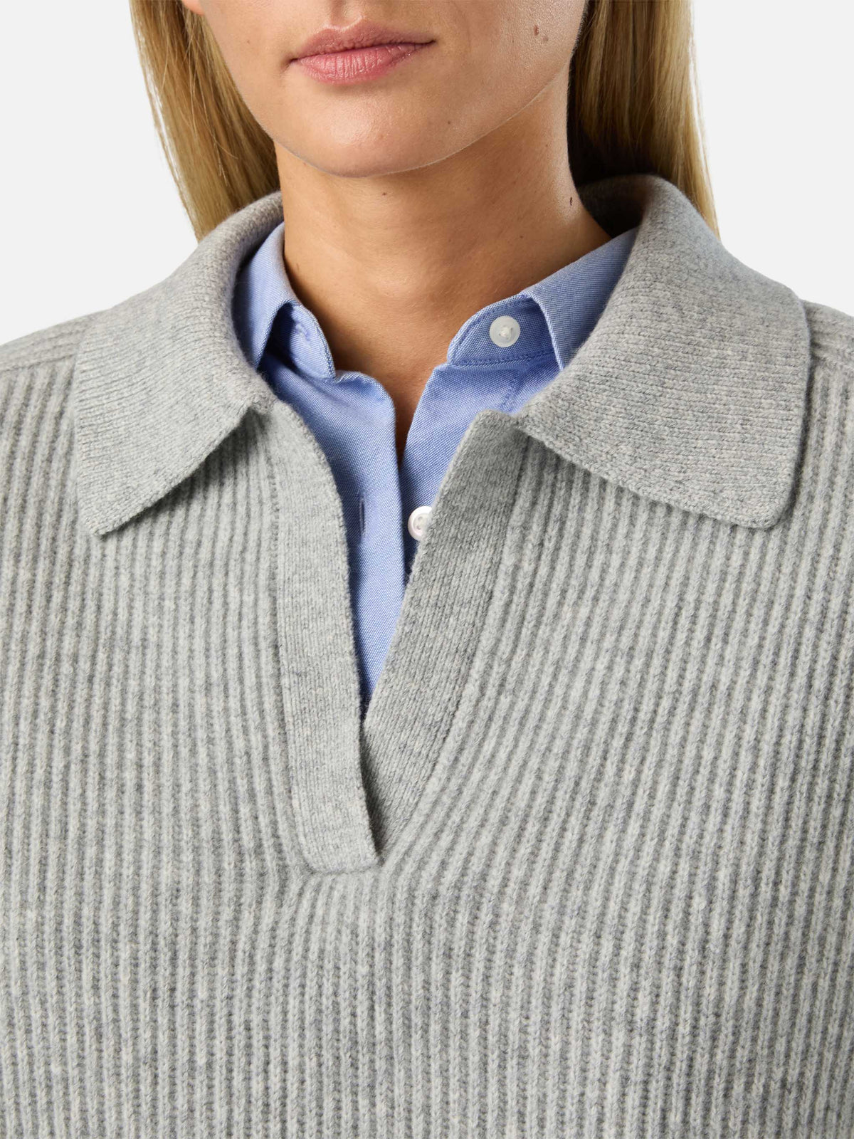 Polo de punto Grey Yaoni en lana con cuello 