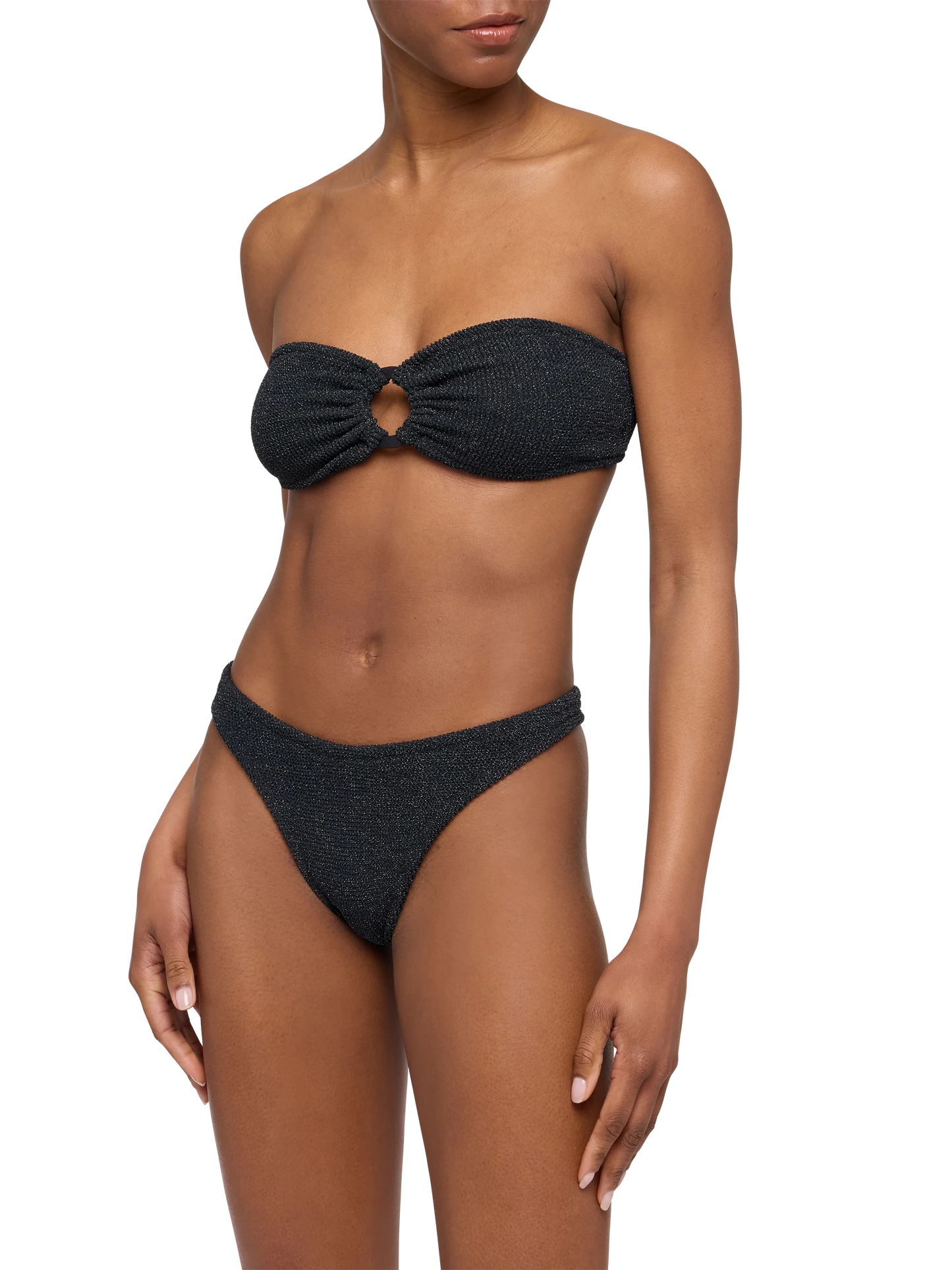 Bikini a fascia Yulia Elise in crinkle lurex nero