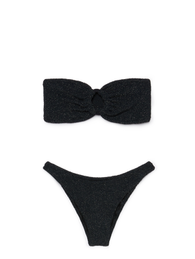 Bikini a fascia Yulia Elise in crinkle lurex nero