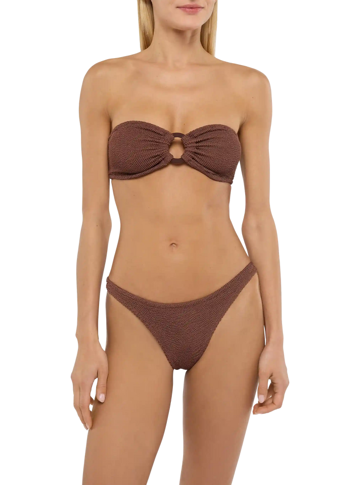Bikini Yulia Naomi in crinkle marrone con top a fascia e slip sgambati