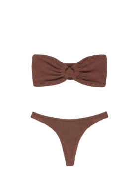 Bikini Yulia Naomi in crinkle marrone con top a fascia e slip sgambati