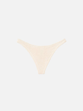 Naomi beige crinkle cheeky swim briefs