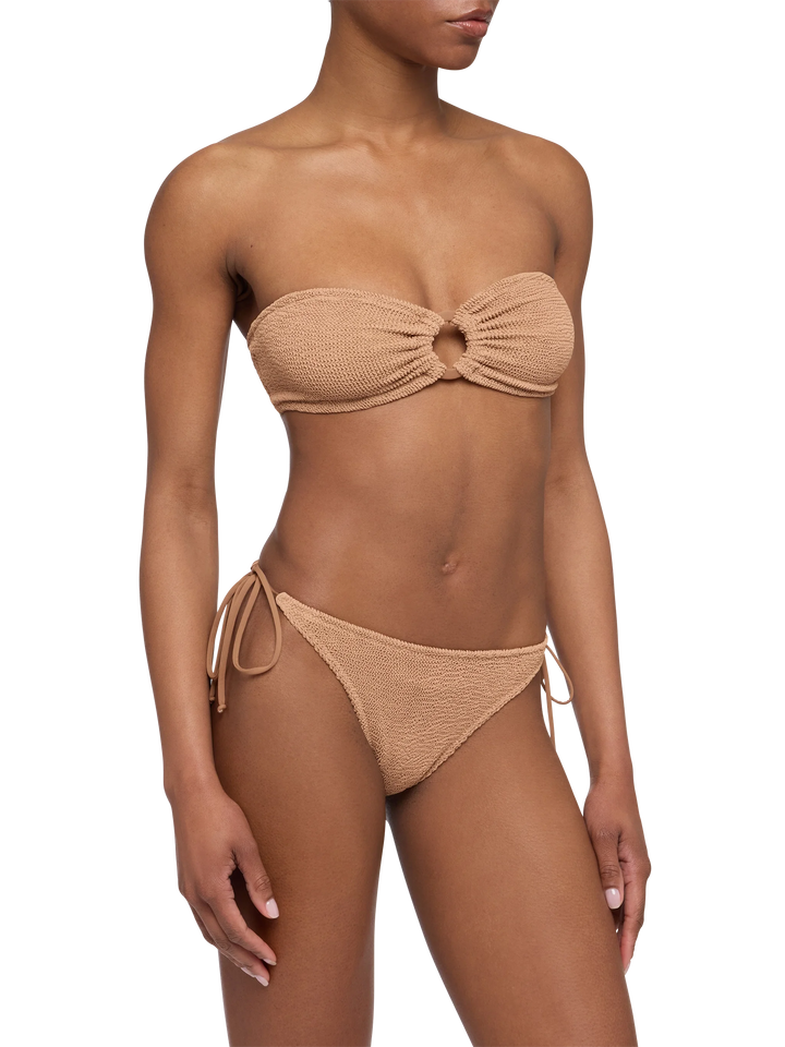 Norah caramel brown crinkle cheekiest swim briefs - Yulia camel brown crinkle bandeau top