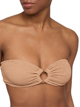 Yulia top bikini a fascia in tessuto crinkle marrone cammello