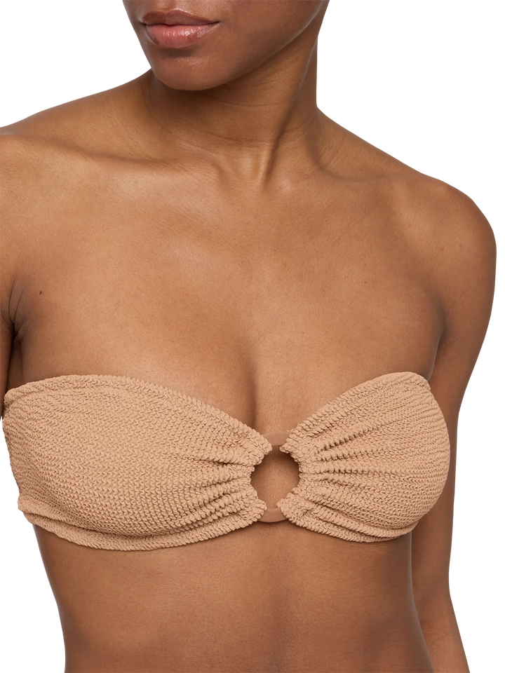 Yulia camel brown crinkle bandeau top