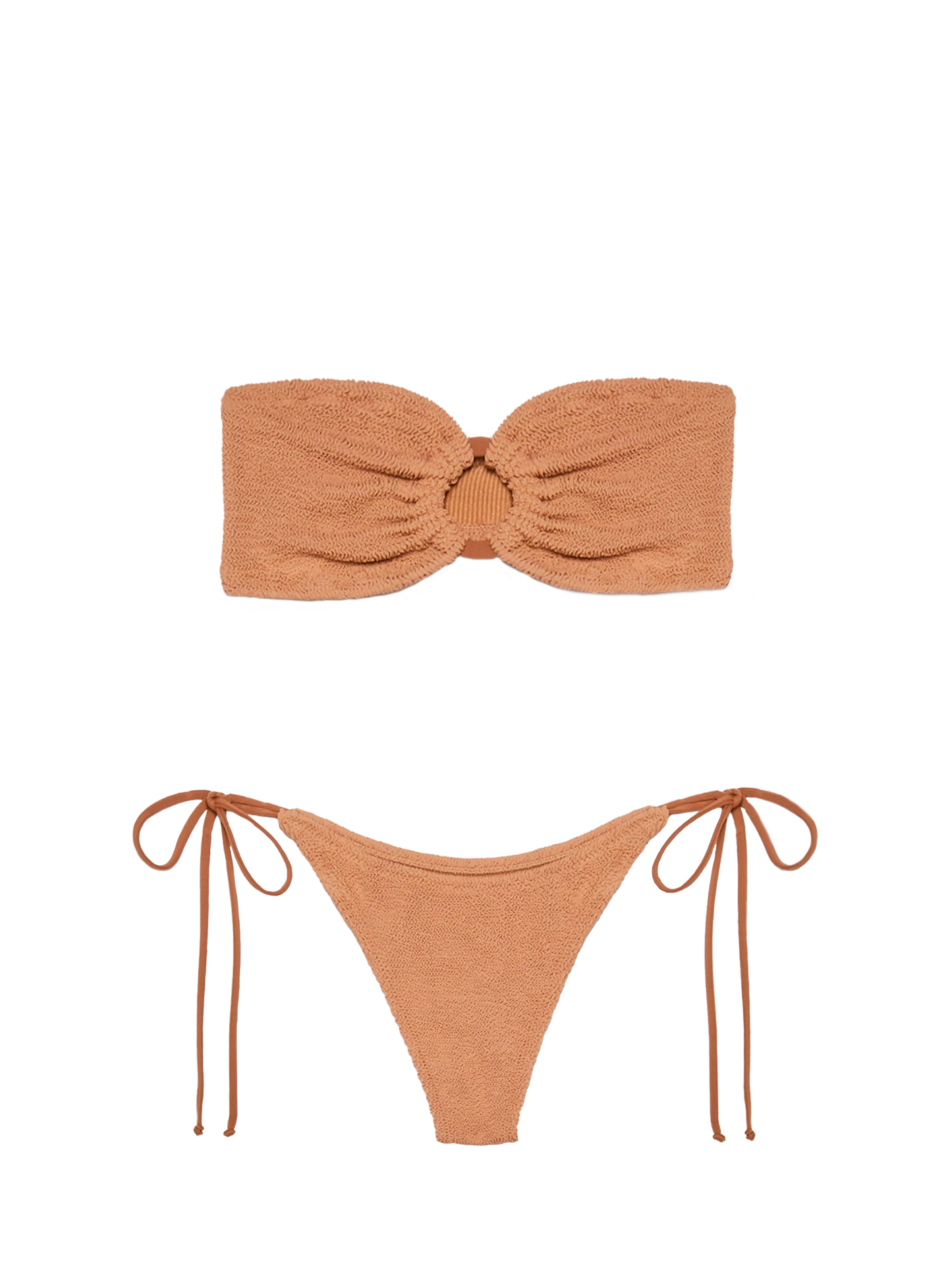 Yulia Norah caramel brown crinkle bikini with bandeau top and cheekiest briefs - MC2 Saint Barth