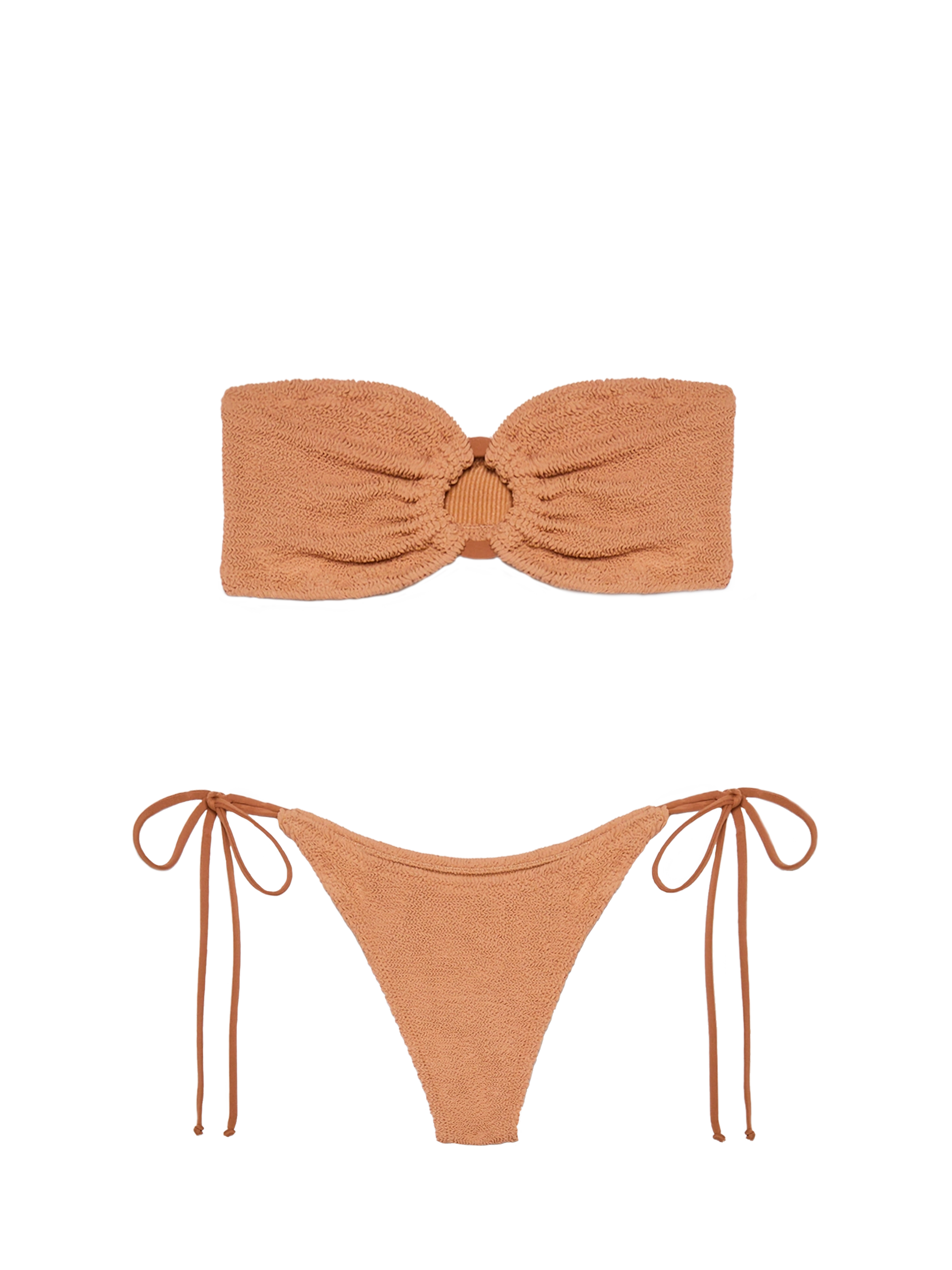 Yulia Norah caramel brown crinkle bikini with bandeau top and cheekiest briefs - MC2 Saint Barth
