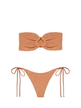 Yulia Norah caramel brown crinkle bikini with bandeau top and cheekiest briefs - MC2 Saint Barth