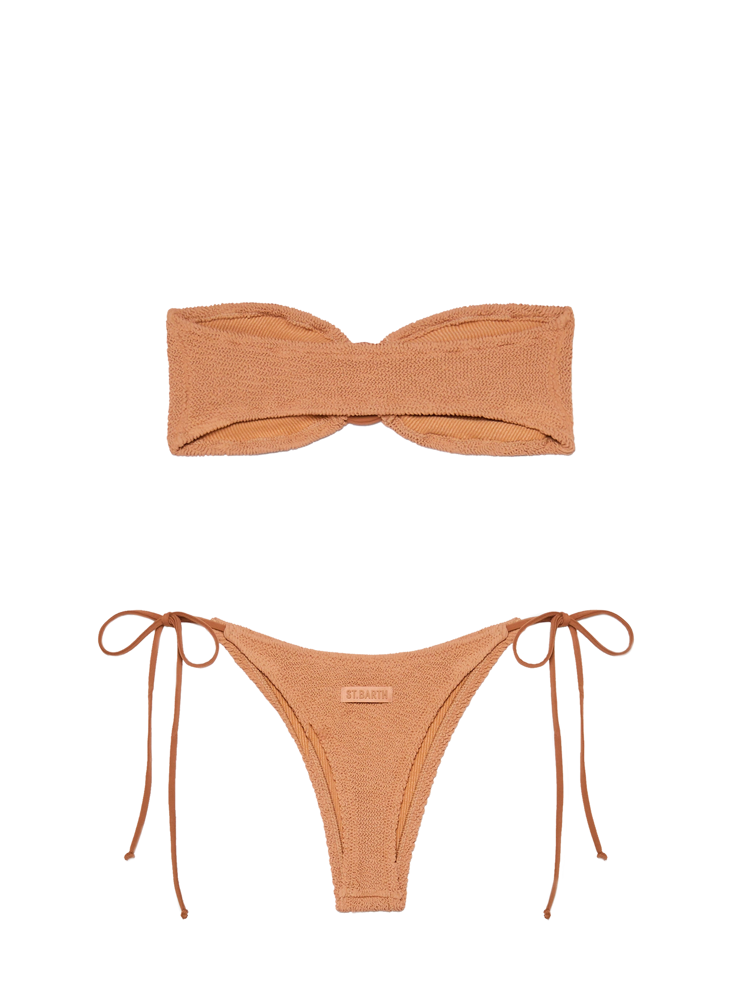 Yulia Norah caramel brown crinkle bikini with bandeau top and cheekiest briefs - MC2 Saint Barth