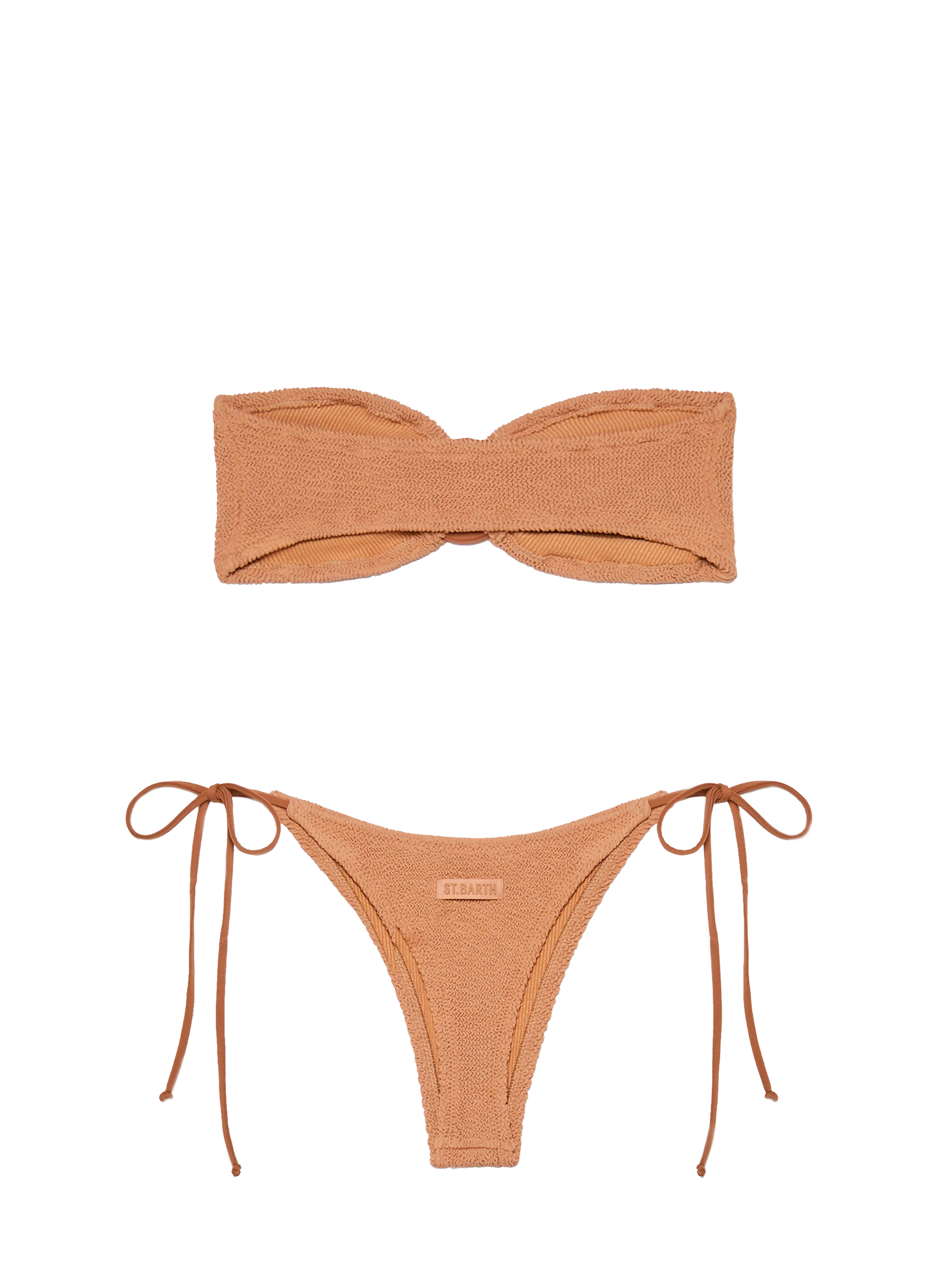 Yulia Norah caramel brown crinkle bikini with bandeau top and cheekiest briefs - MC2 Saint Barth