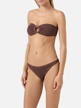 Bikini a fascia Yulia Naomi in crinkle marrone