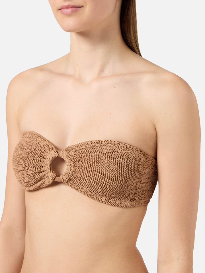 Top bikini Yulia a fascia in tessuto crinkle arancione