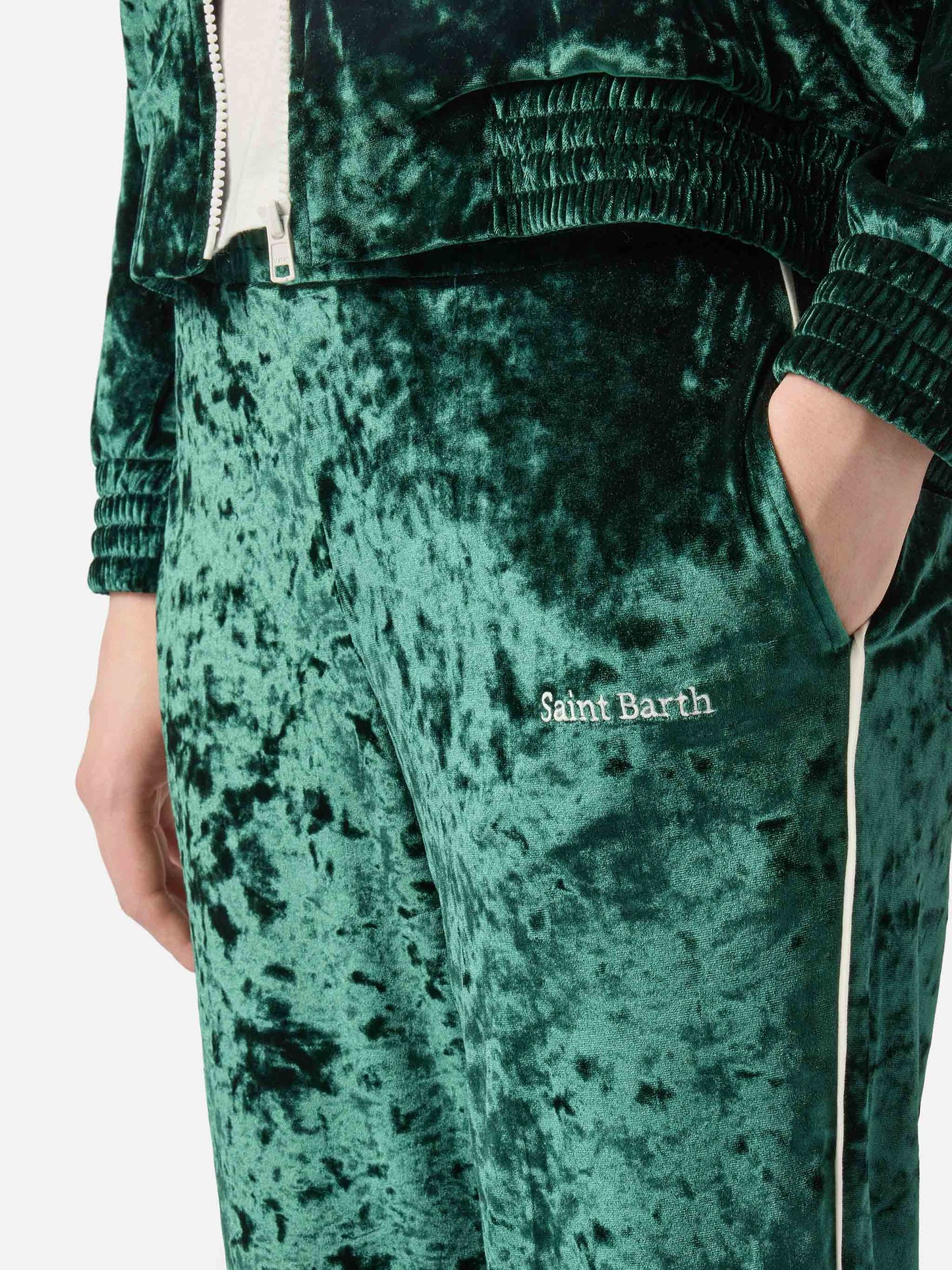 Woman green chenille jogger pants Yvonne