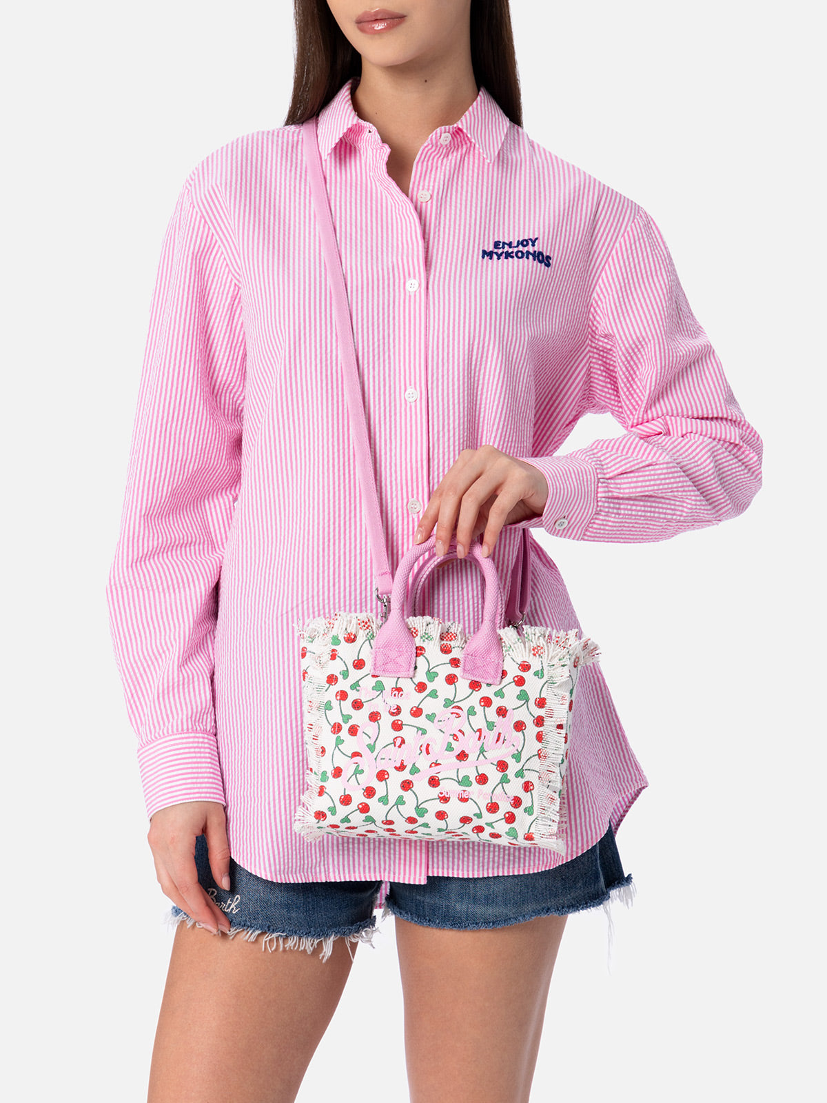 Borsa Mini Vanity in tela di cotone color ciliegia