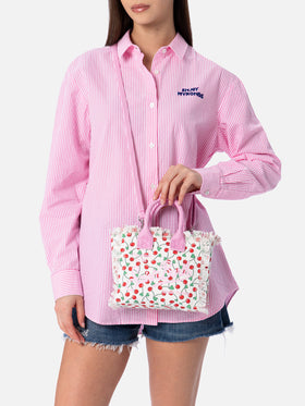 Borsa Mini Vanity in tela di cotone color ciliegia