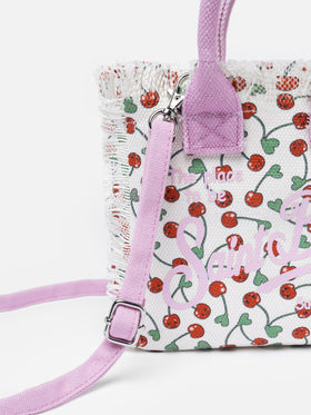 Borsa Mini Vanity in tela di cotone color ciliegia