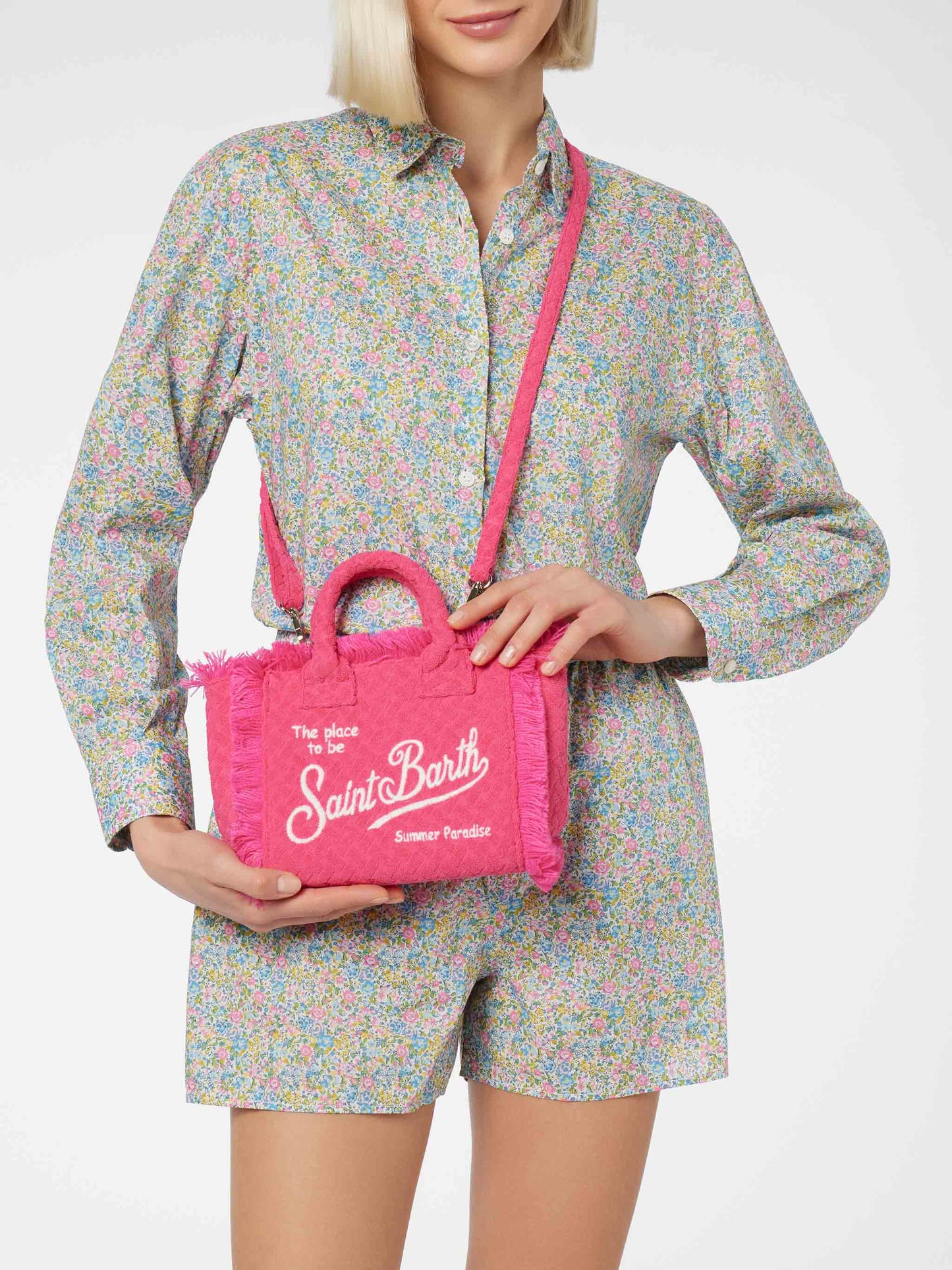 Borsa Mini Vanity in spugna fucsia goffrata