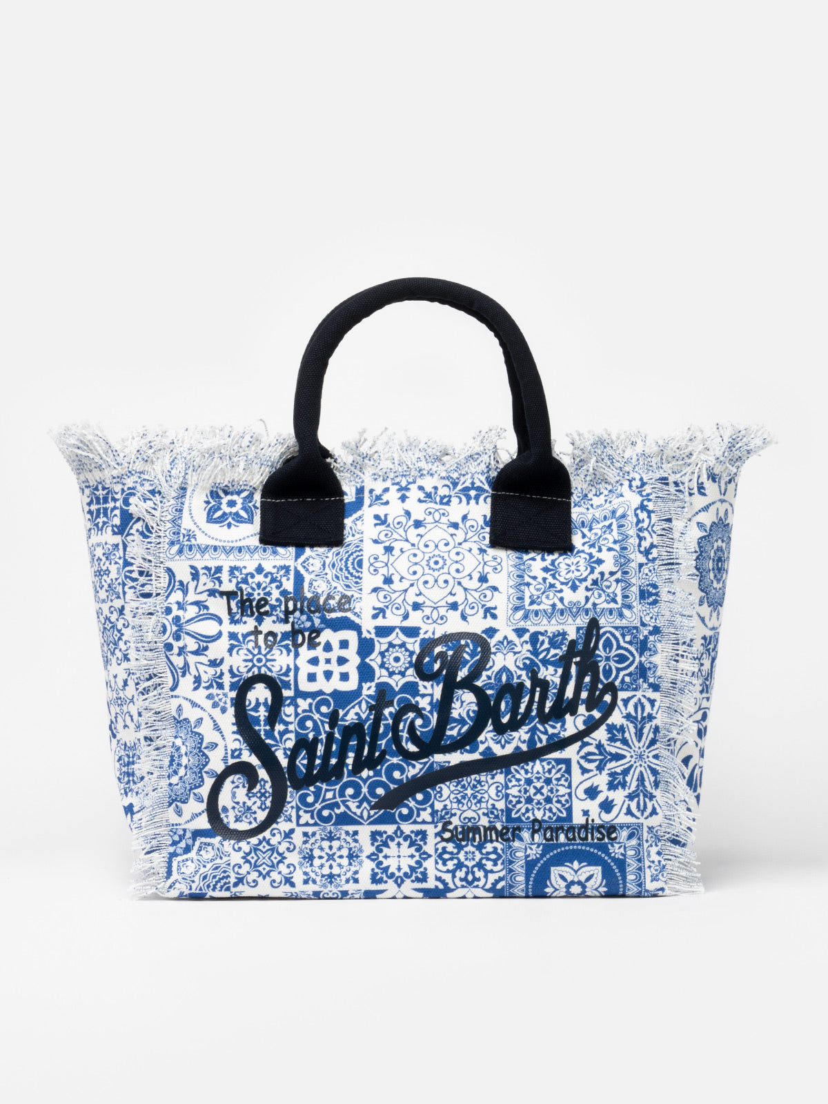 Borsa tote Vanity in tela di cotone con patch maioliche