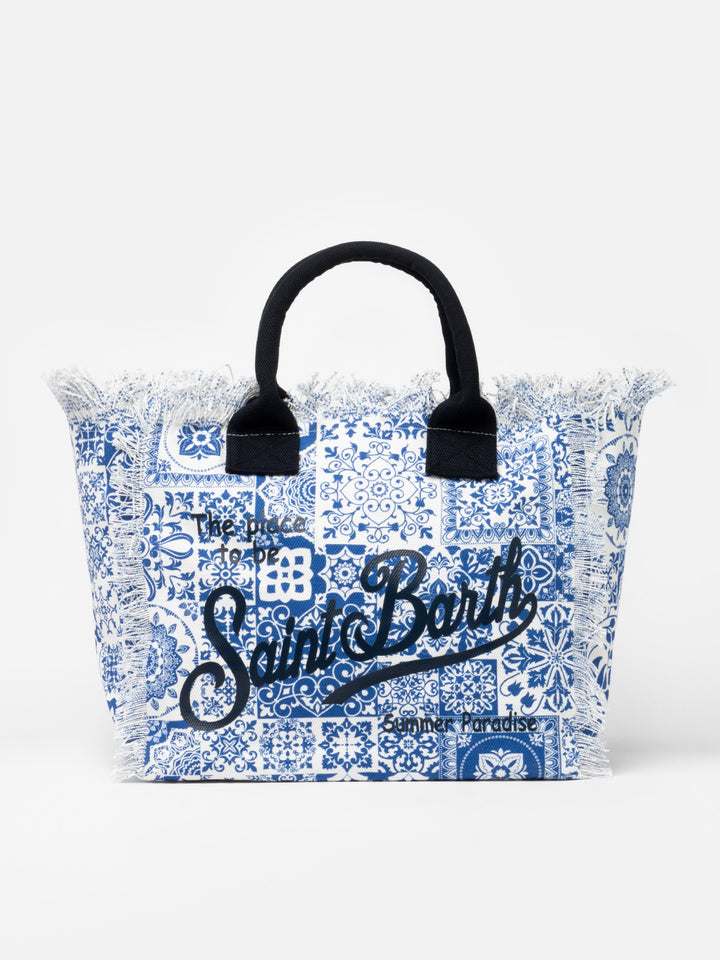 Maiolica patch cotton canvas Vanity tote bag