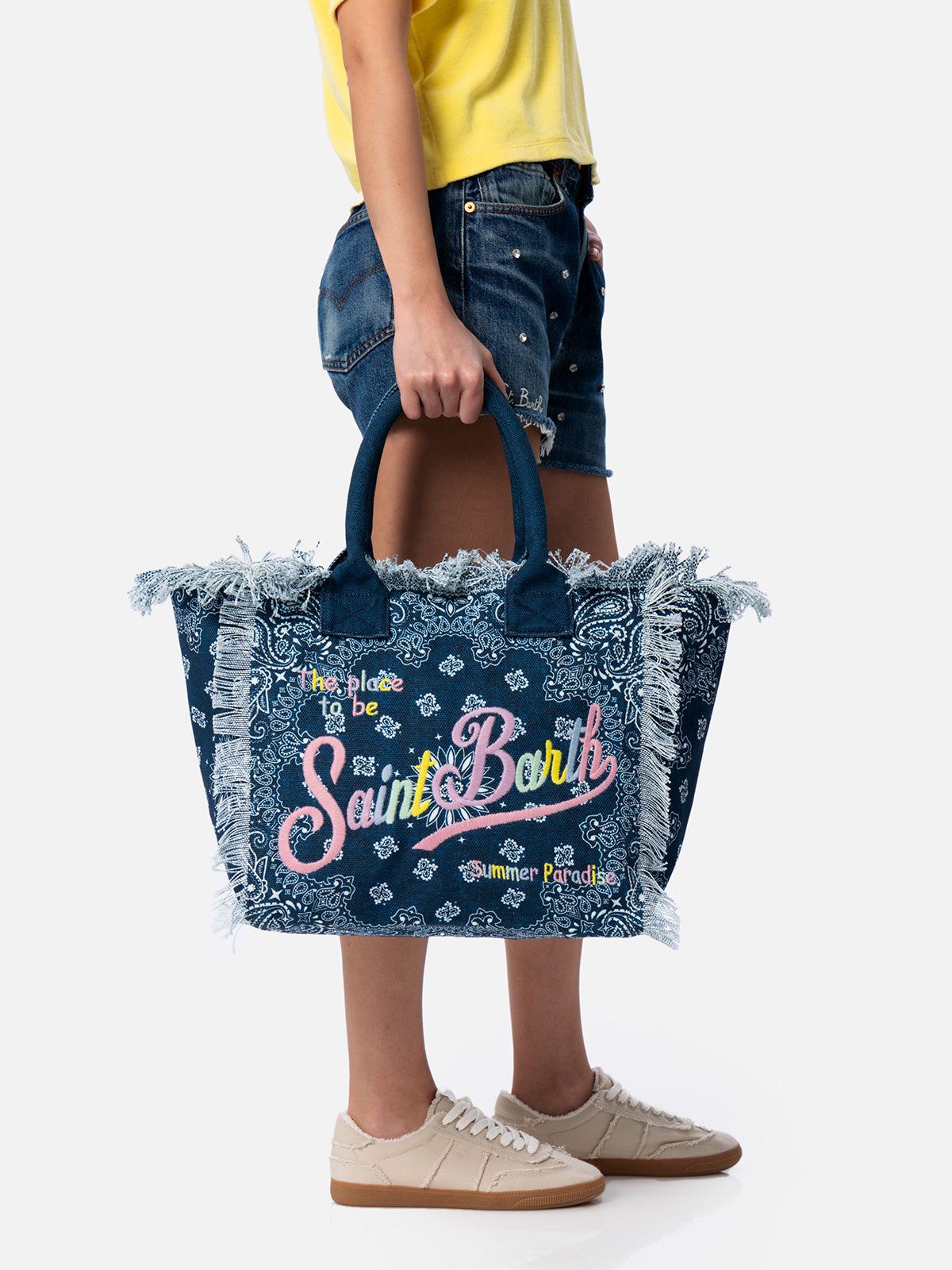 トートバッグ MC2 Saint Barth VANITY - Canvas bag with bandana print Denim blue cotton canvas Vanity tote bag with badanna print