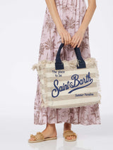 Borsa tote Vanity in tela di cotone a righe beige