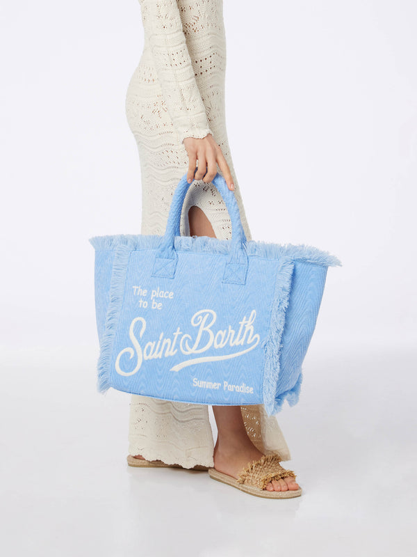 Light blue terry embossed Vanity Sponge tote bag