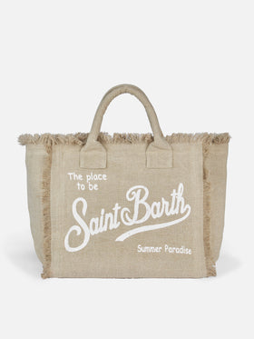 Borsa a spalla Vanity in lino beige