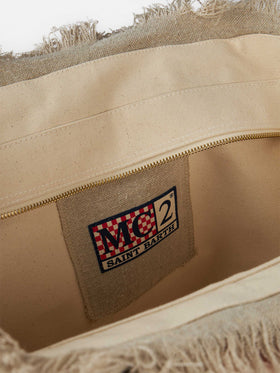 Borsa Vanity regular in lino beige tinta unita