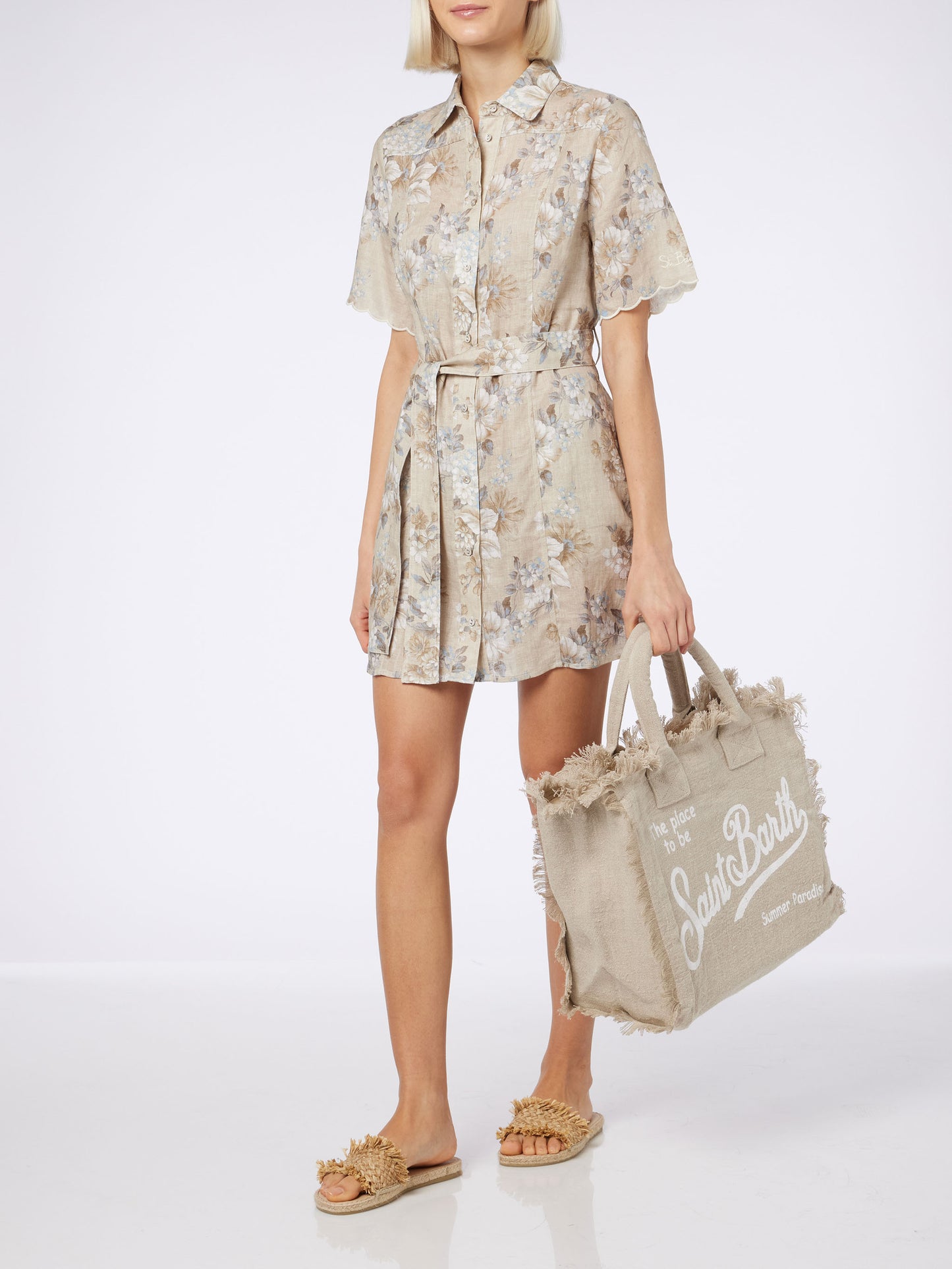 Borsa a spalla Vanity in lino beige