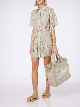 Borsa Vanity regular in lino beige tinta unita