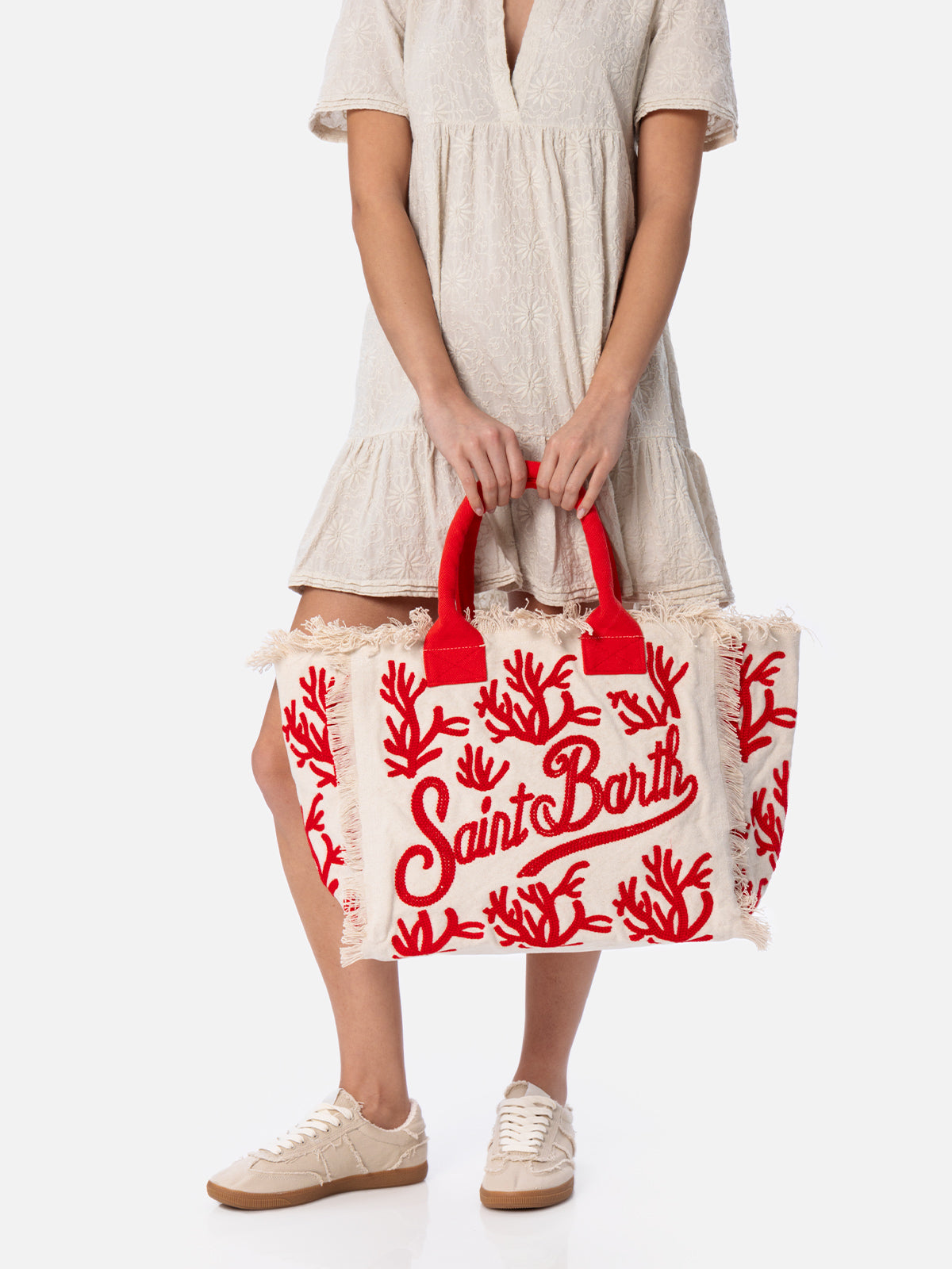 ハンドバッグ MC2 SAINT BARTH Vanity cotton handbag with maxi logo print MC2 Saint Barth Denim Cotton Canvas Vanity Tote Bag With
