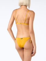 Woman ochre yellow classic triangle bikini Brooke Virgo