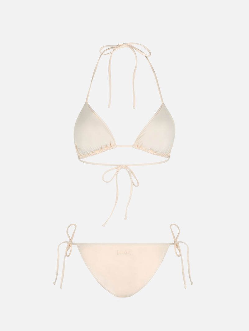 Bikini da donna a triangolo beige con strass