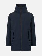 Man hooded blue Voyager parka jacket