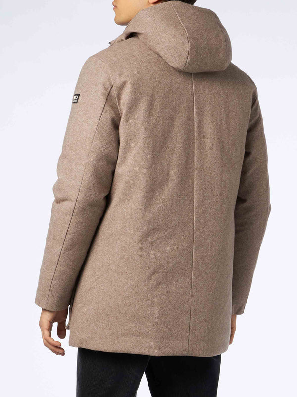 Man hooded parka Voyager with herringbone print