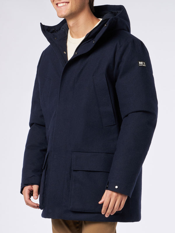 Man navy blue hooded parka jacket Voyager