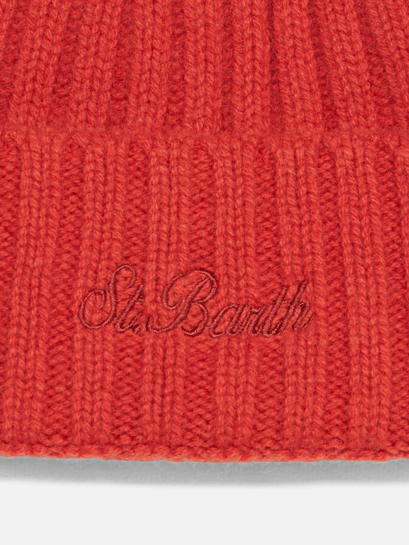 Man orange cashmere blend hat Wengen with St. Barth embroidery