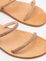 Wrap flat sandals with gold rhinestones