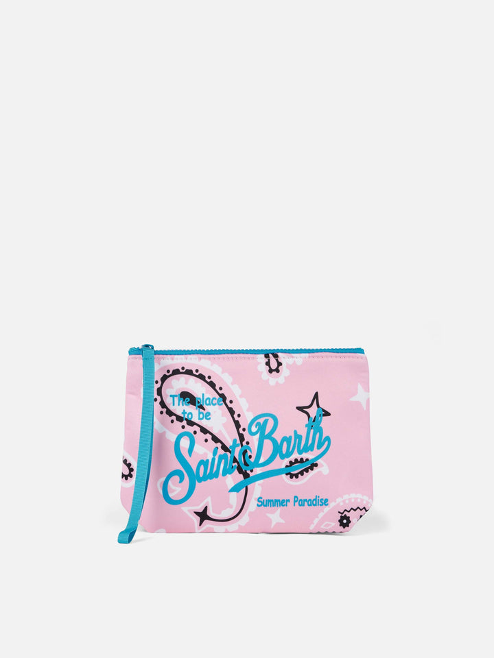 Aline scuba pochette with pink paisley print