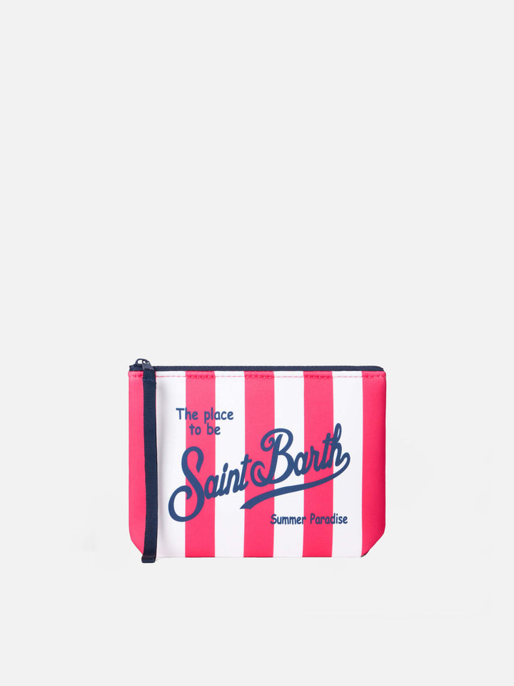 Aline scuba pochette with fuchsia striped print