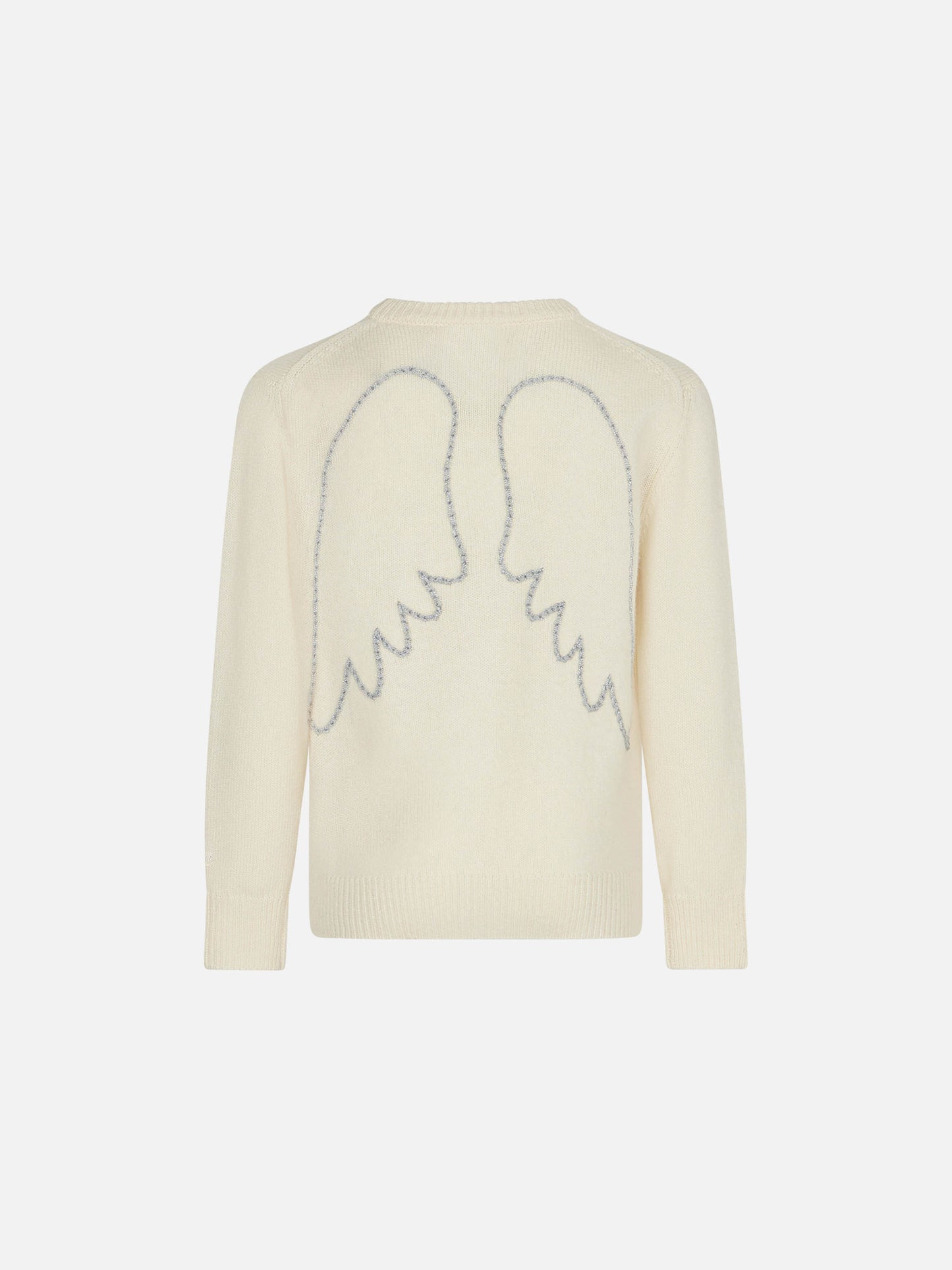 Girl white sweater angel wings embroidery
