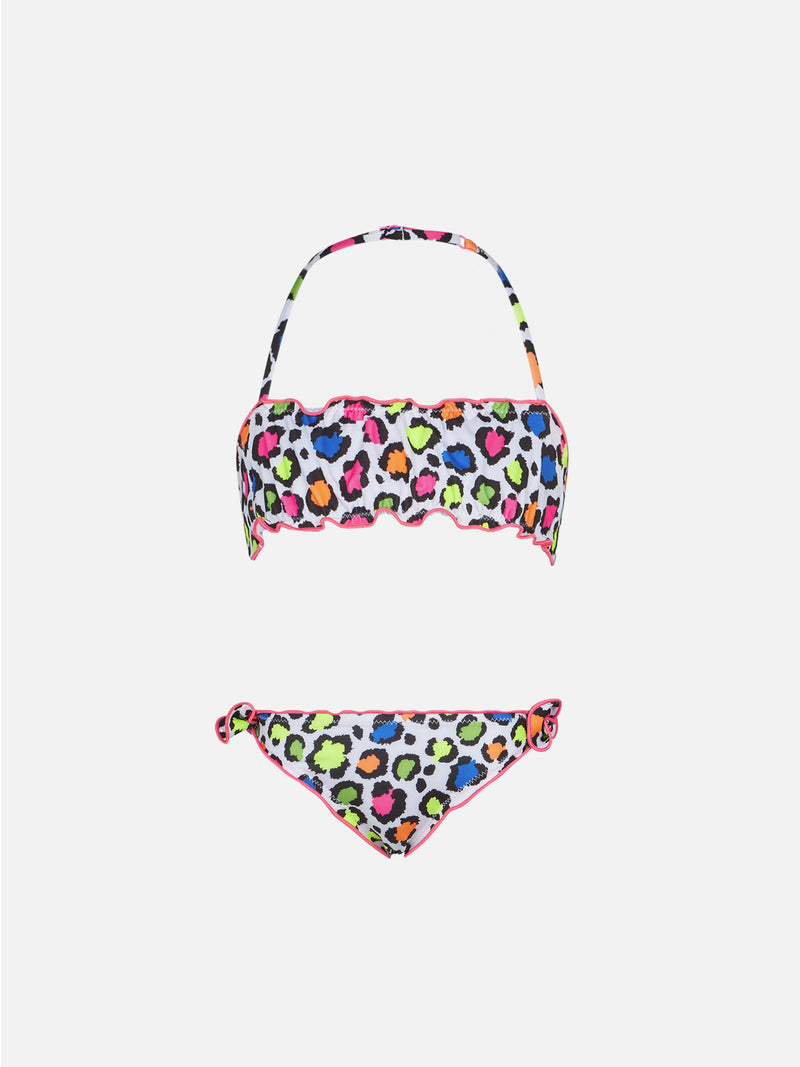 Bandeau-Bikini für Mädchen mit Leopardenmuster