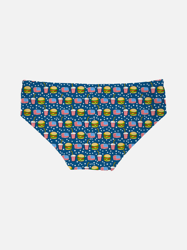 Boy swim briefs with hamburger print