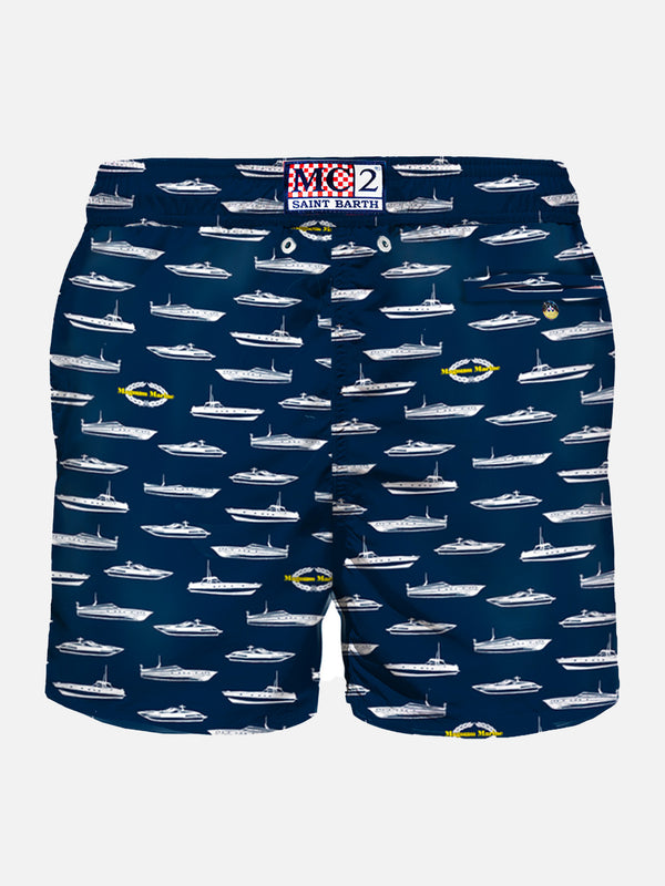 Herren-Badeshorts aus leichtem Stoff mit Yacht-Print