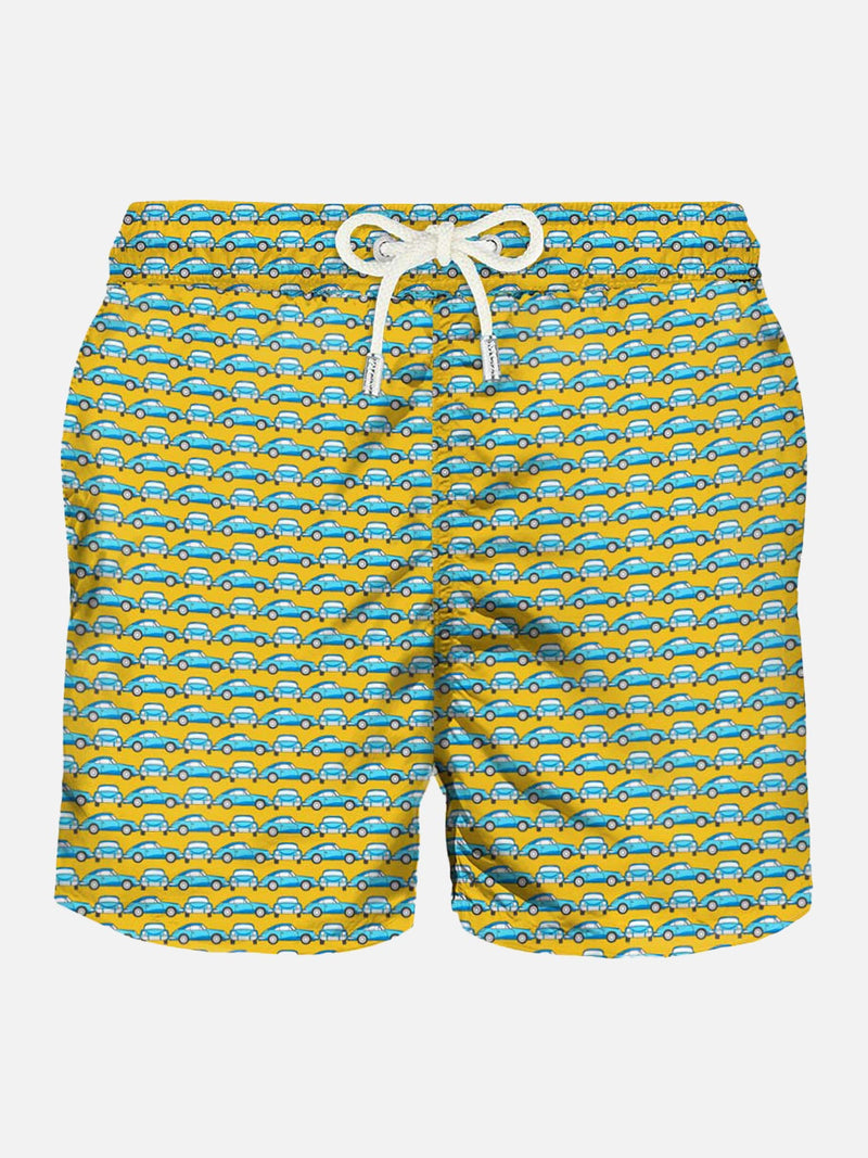 Light fabric man swim shorts sporty car print